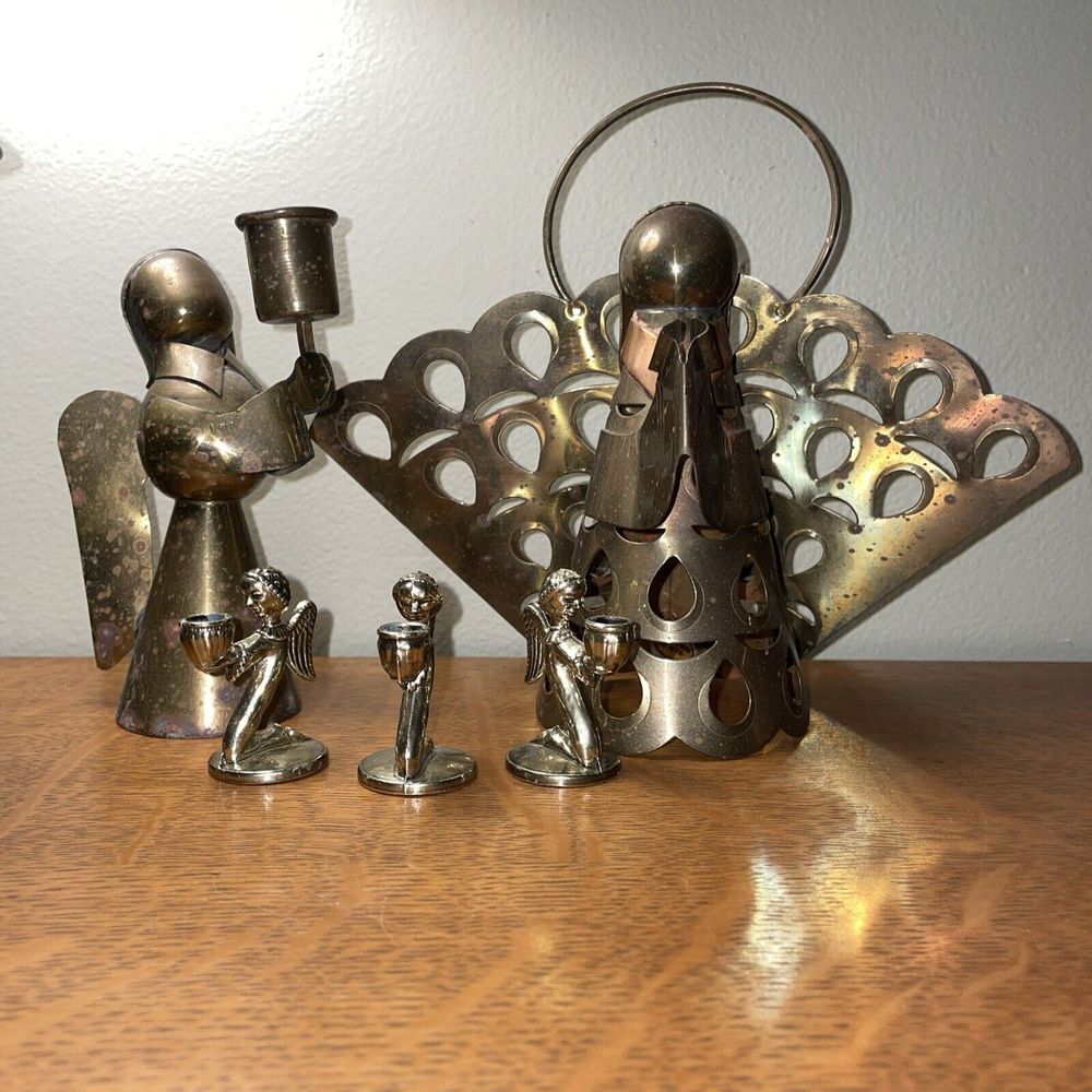 Vintage Brass and Copper Angel Candlestick‎ Holder 4", 5", 1 1/2"